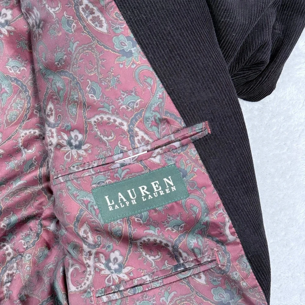 Lauren Ralph Lauren Corduroy Blazer Mens 44L Dark Brown Paisley Lined Sport Coat